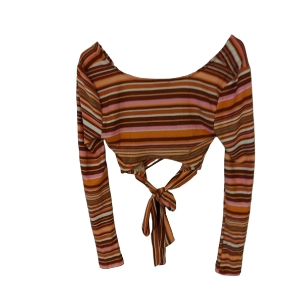 Rue 21 Barbiecore Vibrant Multicolored Long Sleeved Crop Top with Tie Back M - Picture 5 of 8